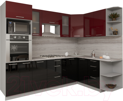 Готовая кухня Интерлиния Мила Gloss 1.68x2.6 правая (бордовый/черный)