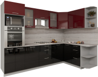 Кухонный гарнитур Интерлиния Мила Gloss 1.68x2.8 правая (бордовый/черный) - 