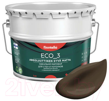 Краска Finntella Eco 3 Wash and Clean Suklaa / F-08-1-9-LG241 (9л, коричневый, глубокоматовый)