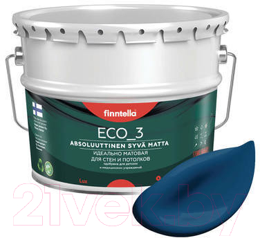 Краска Finntella Eco 3 Wash and Clean Sininen Kuu / F-08-1-9-LG256 (9л, лазурно-синий, глубокоматовый)