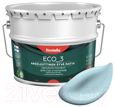 Краска Finntella Eco 3 Wash and Clean Jaata / F-08-1-9-LG258 (9л, светло-голубой, глубокоматовый)