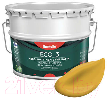 Краска Finntella Eco 3 Wash and Clean Okra / F-08-1-9-LG47 (9л, желто-красный, глубокоматовый)
