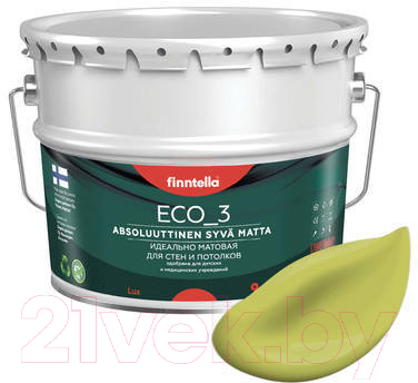 Краска Finntella Eco 3 Wash and Clean Lahtee / F-08-1-9-LG70 (9л, светло-зеленый, глубокоматовый)
