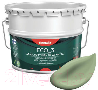 Краска Finntella Eco 3 Wash and Clean Sypressi / F-08-1-9-LG91 (9л, светло-зеленый, глубокоматовый)