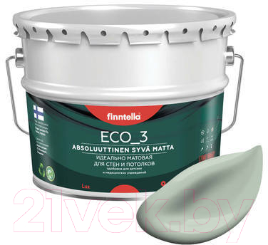 Краска Finntella Eco 3 Wash and Clean Meditaatio / F-08-1-9-LG99 (9л, серо-зеленый, глубокоматовый)