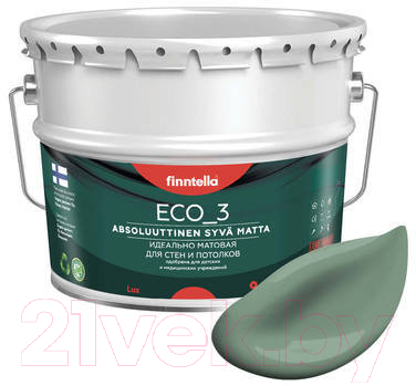Краска Finntella Eco 3 Wash and Clean Naamiointi / F-08-1-9-LG198 (9л, зеленый хаки, глубокоматовый)