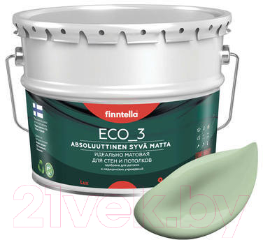 Краска Finntella Eco 3 Wash and Clean Omena / F-08-1-9-LG201 (9л, светло-зеленый, глубокоматовый)