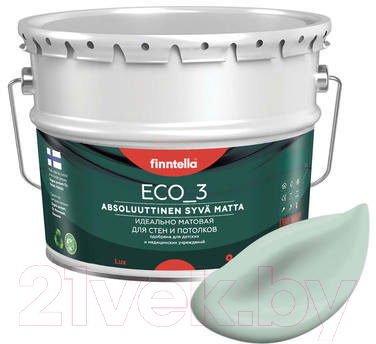 Краска Finntella Eco 3 Wash and Clean Paistaa / F-08-1-9-LG203 (9л, бледно-бирюзовый, глубокоматовый)