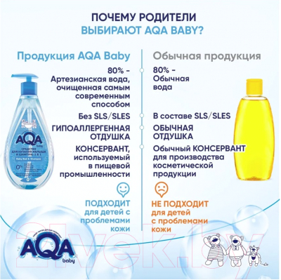Средство для купания AQA Baby И шампунь 2 в 1 / 02011105 (400мл)