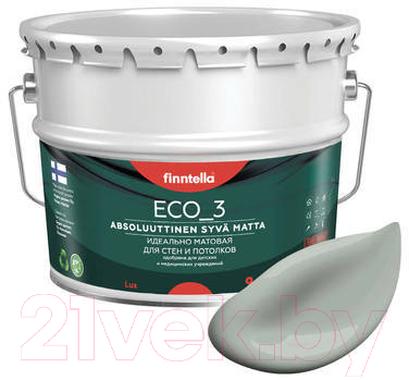 Краска Finntella Eco 3 Wash and Clean Poly / F-08-1-9-LG217 (9л, серо-зеленый, глубокоматовый)