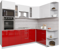 Кухонный гарнитур Интерлиния Мила Gloss 1.68x2.4 правая (белый/красный) - 