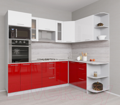 Готовая кухня Интерлиния Мила Gloss 1.68x2.4 правая (белый/красный)