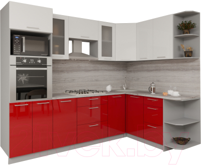 Кухонный гарнитур Интерлиния Мила Gloss 1.68x2.6 правая (белый/красный)