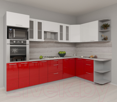 Кухонный гарнитур Интерлиния Мила Gloss 1.68x3.0 правая (белый/красный)
