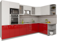 Кухонный гарнитур Интерлиния Мила Gloss 1.68x3.2 правая (белый/красный) - 