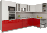 Кухонный гарнитур Интерлиния Мила Gloss 1.68x3.4 правая (белый/красный) - 