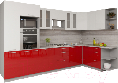 Готовая кухня Интерлиния Мила Gloss 1.68x3.4 правая (белый/красный)