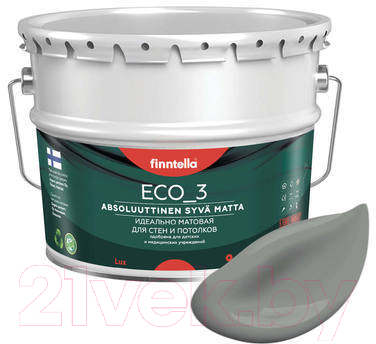 Краска Finntella Eco 3 Wash and Clean Kivia / F-08-1-9-LG225 (9л, серый, глубокоматовый)
