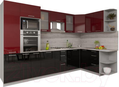 Готовая кухня Интерлиния Мила Gloss 1.68x3.2 правая (бордовый/черный)