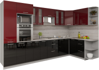 Кухонный гарнитур Интерлиния Мила Gloss 1.68x3.4 правая (бордовый/черный) - 