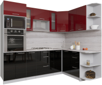 Кухонный гарнитур Интерлиния Мила Gloss 1.68x2.4 правая (бордовый/черный) - 