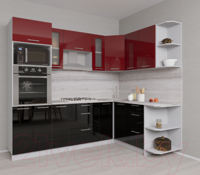 Готовая кухня Интерлиния Мила Gloss 1.68x2.4 правая (бордовый/черный)