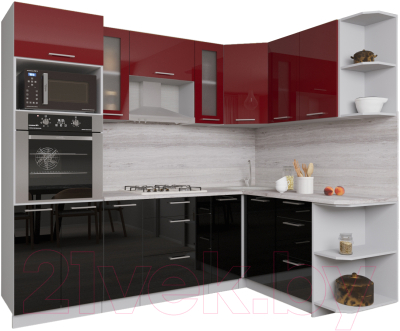 Готовая кухня Интерлиния Мила Gloss 1.68x2.4 правая (бордовый/черный)