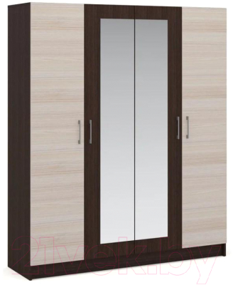 Шкаф Империал Алена 4-х дверный с зеркалом (венге/дуб молочный)