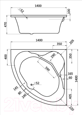 Ванна акриловая Santek Карибы 140x140 (с каркасом)