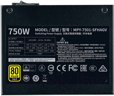 Изображение товара Блок питания для компьютера Cooler Master V750 Gold SFX Full Modular 750W (MPY-7501-SFHAGV-EU)