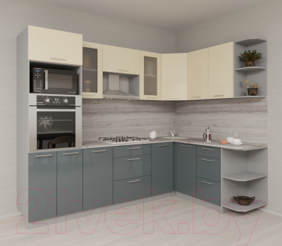 Готовая кухня Интерлиния Мила Gloss 1.68x2.6 правая (ваниль/асфальт)