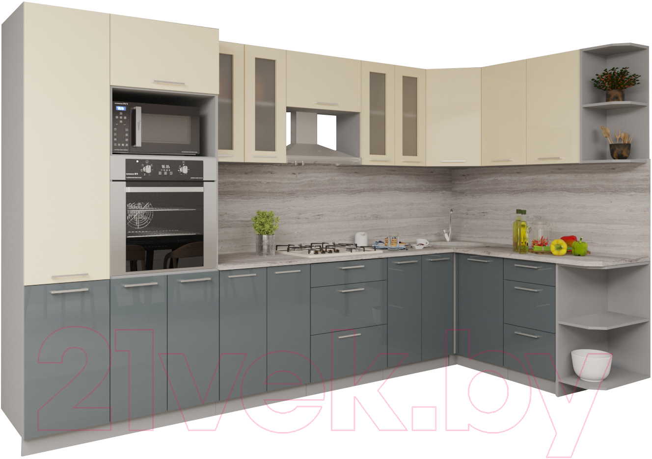 Кухонный гарнитур Interline Мила Gloss 1.68x3.4 правая (ваниль/асфальт)