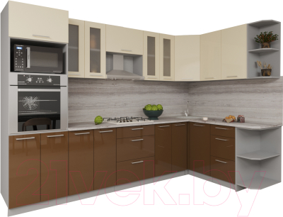 Кухонный гарнитур Интерлиния Мила Gloss 1.68x3.0 правая (ваниль/шоколад)