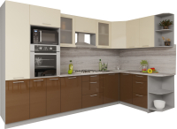 Кухонный гарнитур Интерлиния Мила Gloss 1.68x3.2 правая (ваниль/шоколад) - 