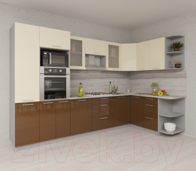 Готовая кухня Интерлиния Мила Gloss 1.68x3.2 правая (ваниль/шоколад)