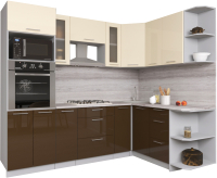 Кухонный гарнитур Интерлиния Мила Gloss 1.68x2.4 правая (ваниль/шоколад) - 