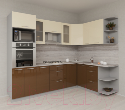 Кухонный гарнитур Интерлиния Мила Gloss 1.68x2.6 правая (ваниль/шоколад)