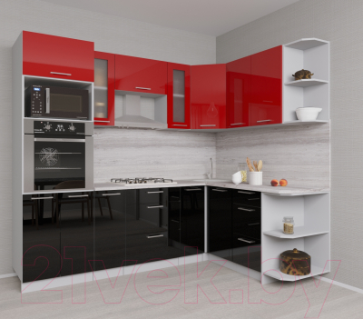 Готовая кухня Интерлиния Мила Gloss 1.68x2.4 правая (красный/черный)