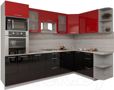 Кухонный гарнитур Интерлиния Мила Gloss 1.68x2.8 правая (красный/черный)
