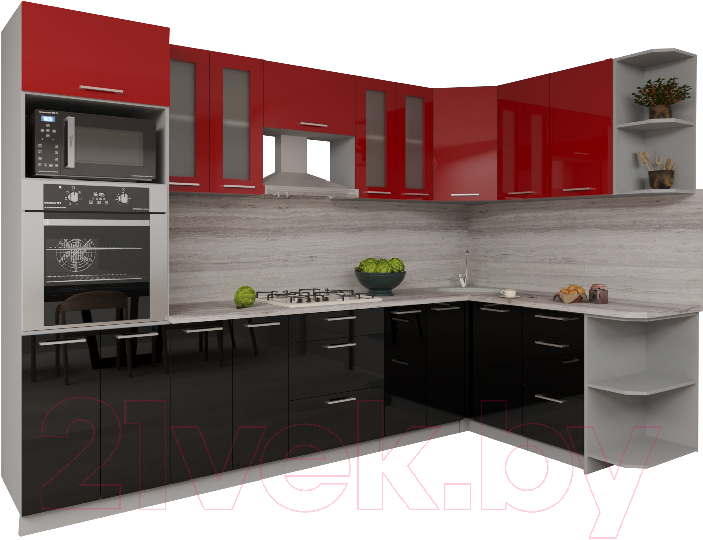 Кухонный гарнитур Interline Мила Gloss 1.68x3.0 правая (красный/черный)