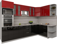 Кухонный гарнитур Интерлиния Мила Gloss 1.68x3.0 правая (красный/черный) - 