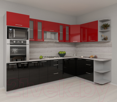 Готовая кухня Интерлиния Мила Gloss 1.68x3.0 правая (красный/черный)