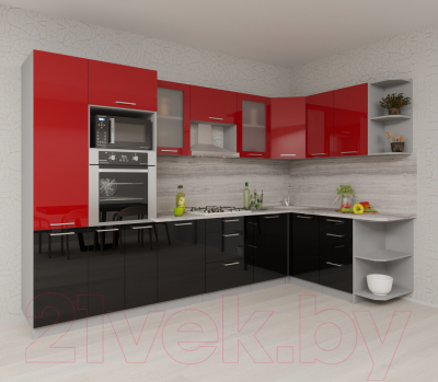 Готовая кухня Интерлиния Мила Gloss 1.68x3.2 правая (красный/черный)