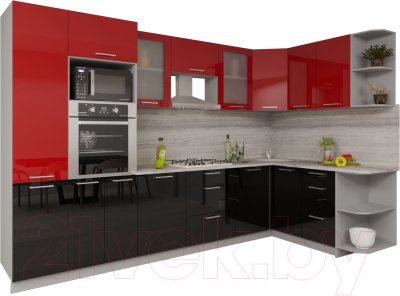Кухонный гарнитур Интерлиния Мила Gloss 1.68x3.2 правая (красный/черный)