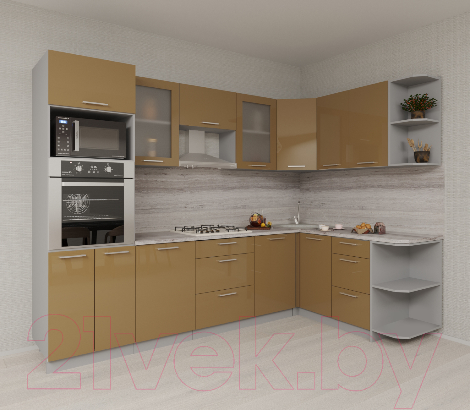 Кухонный гарнитур Interline Мила Gloss 1.68x2.8 правая (капучино) — фото 2