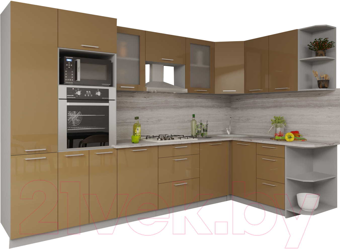 Кухонный гарнитур Interline Мила Gloss 1.68x3.2 правая (капучино)