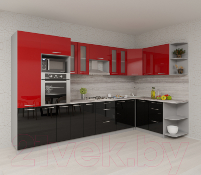 Готовая кухня Интерлиния Мила Gloss 1.68x3.4 правая (красный/черный)