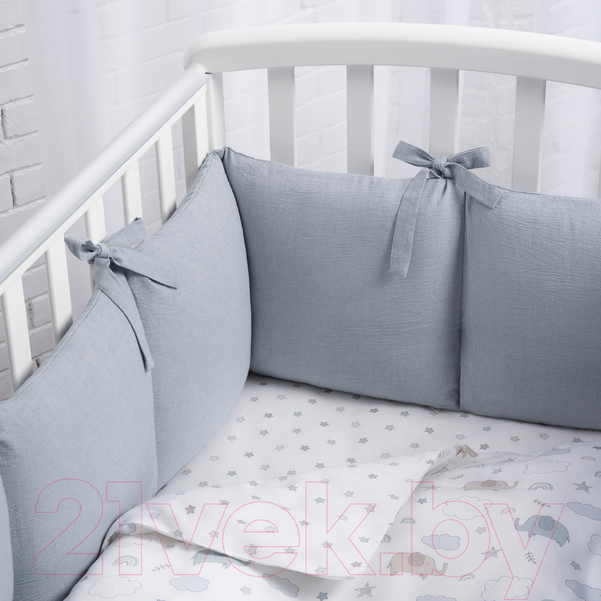 Комплект постельный для новорожденных Perina Fancy Слоники / F3-01.10 (3 предмета, голубой)