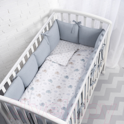 Комплект постельный для малышей Perina Fancy Слоники / F3-01.10 (3 предмета, голубой)