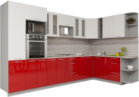 Кухонный гарнитур Интерлиния Мила Gloss 1.88x3.4 правая (белый/красный) - 